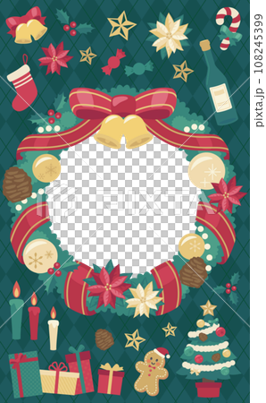 Christmas wreath illustration frame green background_vertical 5 Christmas wreath illustration frame green background_vertical 5 108245399
