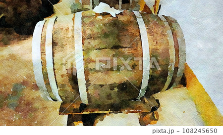 Wooden barrels inside a cellar for aging red wine. 108245650