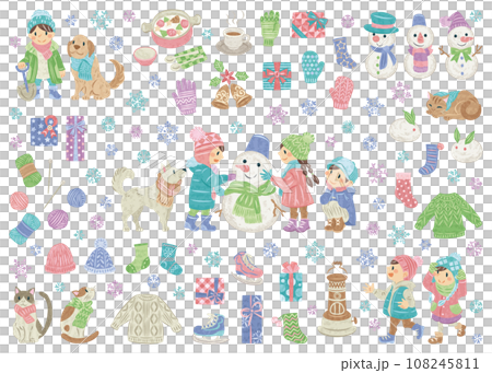 Winter Children Making Snowmen Snowflake Christmas Sweater Illustration Material Set 108245811