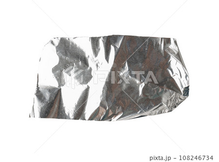 Aluminum Foil Torn Paper Edge Isolated, Wrinkled Aluminium Paper Pattern, Crumpled Tin Material Piece 108246734