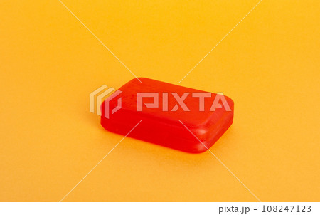Red Soap Bar Isolated, Body Care Cosmetic, Fruit Soapy Detergent, Solid Shampoo, Glycerin Soap 108247123