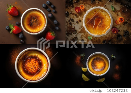 French Creme Brulee, Caramelized Custard Dessert, Creme Brulee, Abstract Generative AI Illustration 108247238