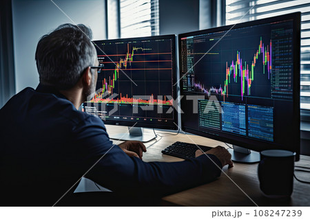 Crypto Traders Analyzing Invest Strategy, Brokers Stock Exchange Market, Generative AI Illustration 108247239