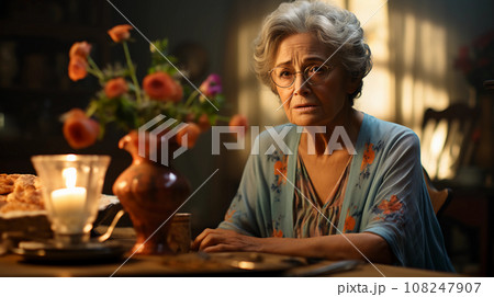 心配するおばあちゃんと花 Generative AI. 108247907