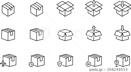 ダンボールの線画アイコンセット ダンボールの線画アイコンセット 108249553