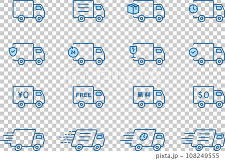 藍色雙色運輸卡車線描圖標集 108249555