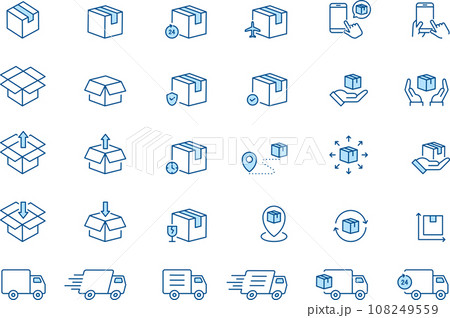 青の2色のデリバリー関係の線画アイコンセット 青の2色のデリバリー関係の線画アイコンセット 108249559