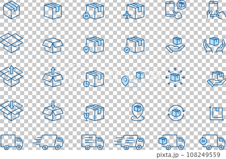 青の2色のデリバリー関係の線画アイコンセット 青の2色のデリバリー関係の線画アイコンセット 108249559