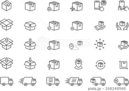 デリバリー関係の線画アイコンセット デリバリー関係の線画アイコンセット 108249560