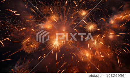 Concept of huge fireworks, a device containing gunpowder and other combustible chemicals that causes a spectacular explosion when ignited, used typically for display or in a celebrations 108249564