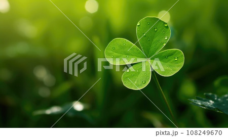 Macro detail to cloverleaf in the meadow, a shape or pattern resembling leaf of clover, happiness concept 108249670