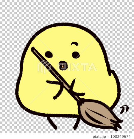 ほうきで掃除をするひよこ 108249674