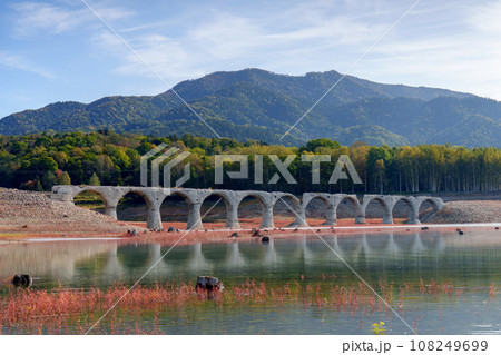 タウシュベツ川橋梁と紅葉 北海道観光 10月 タウシュベツ川橋梁と紅葉 北海道観光 10月 108249699