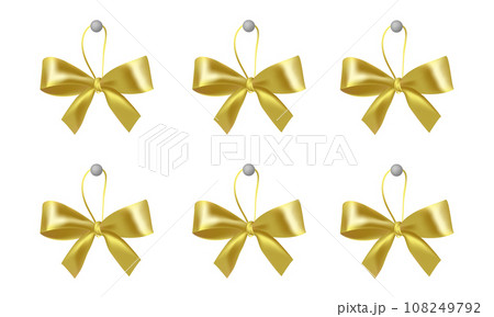 Set of decorative golden bows with horizontal yellow ribbon isolated on white background. Vector Set of decorative golden bows with horizontal yellow ribbon isolated on white background. Vector 108249792