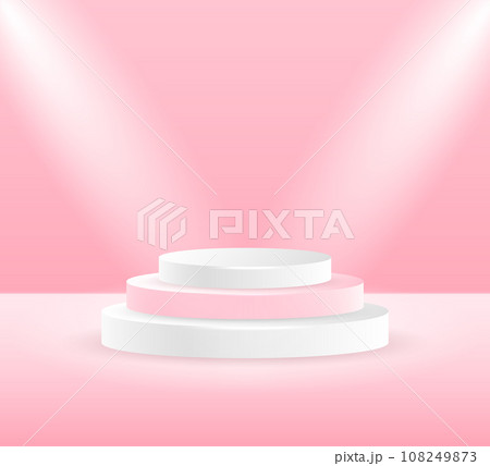 Vector 3d podium with illumination. White and pink podiums against a pink wall. Scene for congratulations or product presentation. Vector 3d podium with illumination. White and pink podiums against a pink wall. Scene for congratulations or product presentation. 108249873