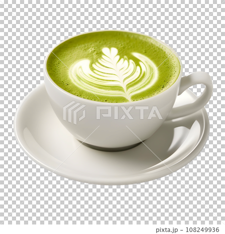 Hot matcha green tea latte art foam isolated on transparent background. AI Generated 108249936