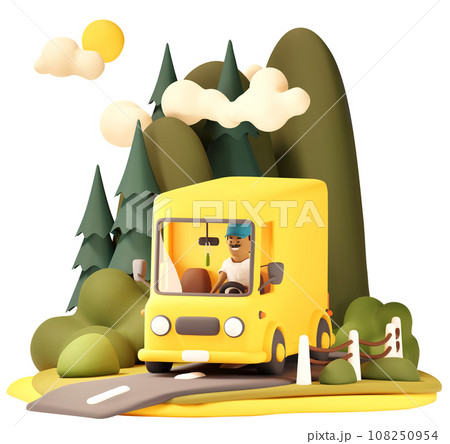 Vector Courier Delivering goods in Van Vector Courier Delivering goods in Van 108250954