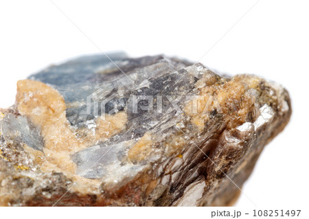 Macro mineral stone Corundum in rock a white background Macro mineral stone Corundum in rock a white background 108251497