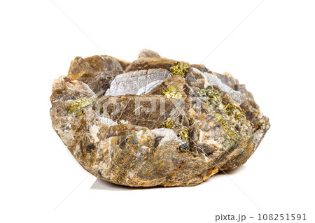 Macro mineral stone Barit Pyrit on a white background 108251591