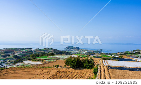 棚畑展望台 　長崎県だんだん畑　観光スポットから観えるパノラマ風景(長崎県雲仙市南串山町) 108251885
