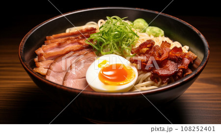Bowl of Ramen with eggs - Japanese noodle dish 108252401