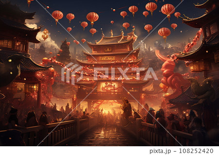Chinese New Year celebration. Traditional red colors Chinese New Year celebration. Traditional red colors 108252420