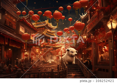 Chinese New Year celebration. Traditional red colors 108252421