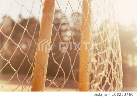 soccer goal on a sandy beach near the sea soccer goal on a sandy beach near the sea 108253460