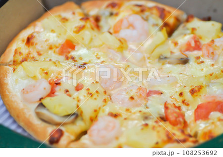 pizza or box of pizza, shrimp pizza in the box pizza or box of pizza, shrimp pizza in the box 108253692