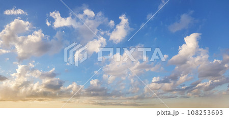 White cloud on blue sky. Panoramic idyllic atmosphere blue sky with clouds White cloud on blue sky. Panoramic idyllic atmosphere blue sky with clouds 108253693