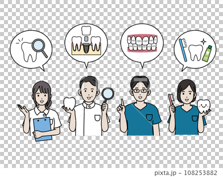 説明する歯医者、歯科衛生士のイラスト 108253882