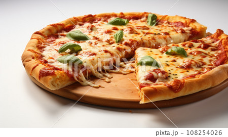 Pizza Margherita just mozzarella and tomato sauce with some fresh basil 108254026