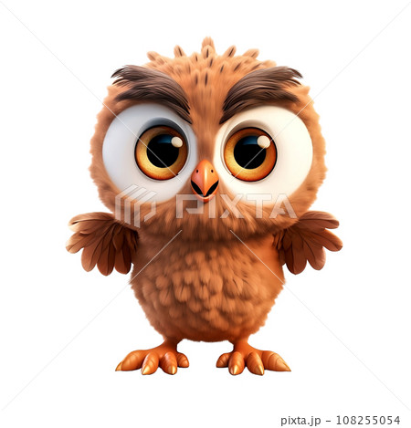 Cartoon animal, cute baby smiling owlet Cartoon animal, cute baby smiling owlet 108255054