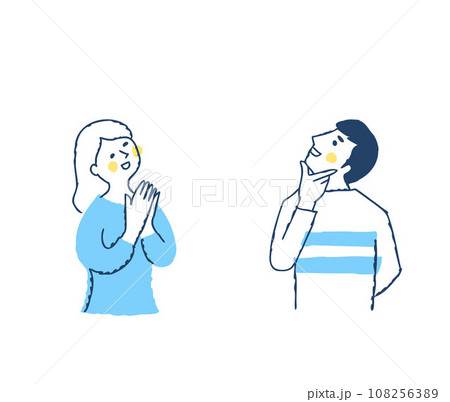 上の方を見ながら喜ぶ若いカップル 上の方を見ながら喜ぶ若いカップル 108256389