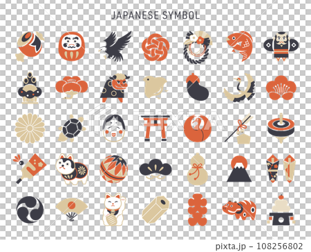 和のシンボル・正月のアイコンセット/フラット 和のシンボル・正月のアイコンセット/フラット 108256802