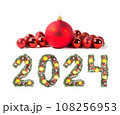 Red christmas ball and 2024 number 108256953