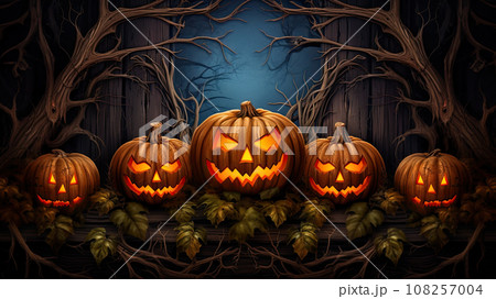 Set of carved pumpkins with different facial expressions, perfect for Halloween. Set of carved pumpkins with different facial expressions, perfect for Halloween. 108257004