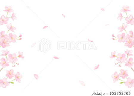 桜の花びらが舞うフレーム　水彩イラスト　ベクター 108258309
