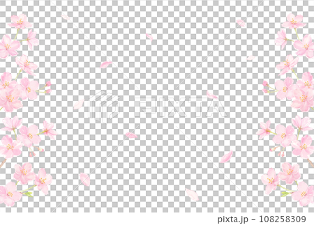 桜の花びらが舞うフレーム　水彩イラスト　ベクター 108258309