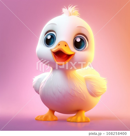 Duckling, Little duck, Cute Baby Animal forward looking on pastel pink purple background. Happy smiling young little duck with yellow feathers. Duckling, Little duck, Cute Baby Animal forward looking on pastel pink purple background. Happy smiling young little duck with yellow feathers. 108258400
