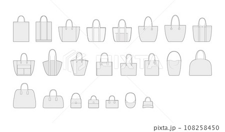 Set of Tote Bags silhouette. Fashion accessory technical illustration. Vector satchel front 3-4 view for Men, women Set of Tote Bags silhouette. Fashion accessory technical illustration. Vector satchel front 3-4 view for Men, women 108258450