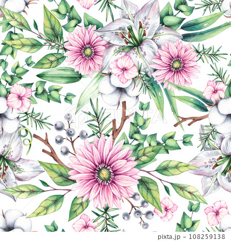 Watercolor pattern with flowers Watercolor pattern with flowers 108259138