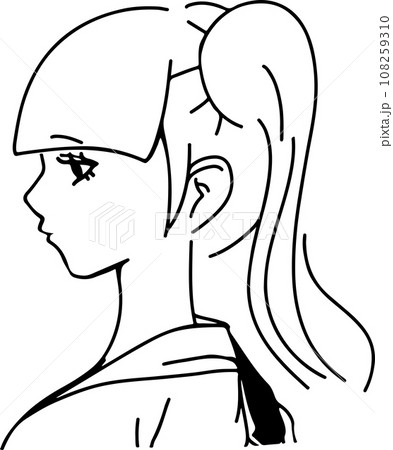 おしゃれなツインテールの女性の横顔線画イラストのイラスト素材