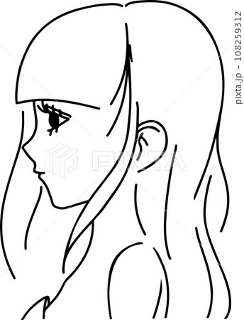 おしゃれなおかっぱの女性の横顔線画イラストのイラスト素材