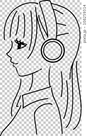 Profile line drawing illustration of a woman wearing stylish headphones Profile line drawing illustration of a woman wearing stylish headphones 108259314