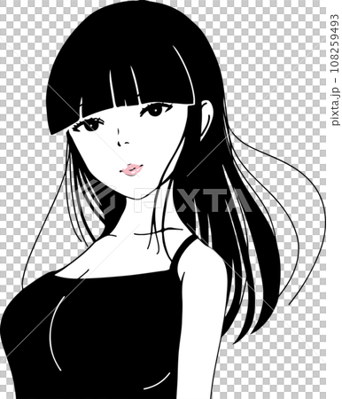 シンプルで綺麗な女性のモノクロ線画イラストのイラスト素材