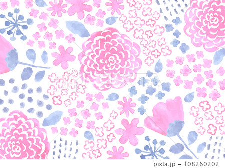 水彩で描いた北欧風のピンクの花柄の背景 108260202