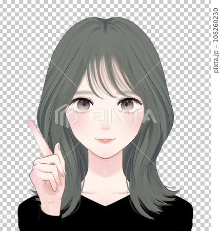 Woman with semi-long hair pointing Woman with semi-long hair pointing 108260230