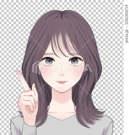 Woman with semi-long hair pointing Woman with semi-long hair pointing 108260254