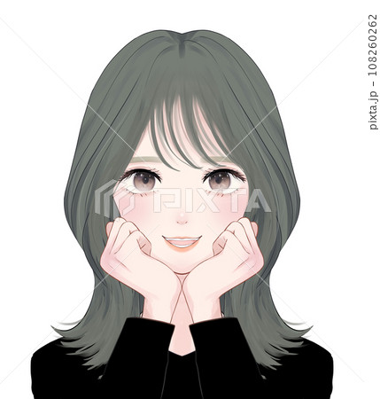 セミロングヘアの女性 頬に手を当てる セミロングヘアの女性 頬に手を当てる 108260262